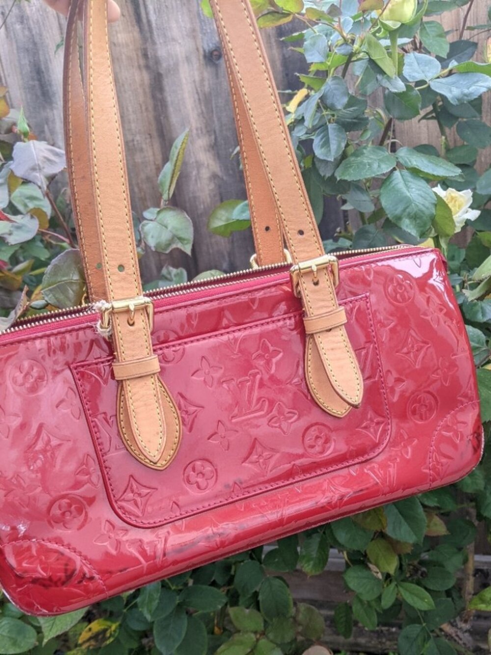 Louis Vuitton bags vernis Tote Bag Rosewood red champagne - Picture 9 of 12